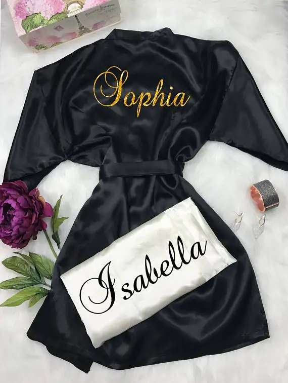 

personalize name glitter wedding bride Bridesmaid satin pajamas robes maid of honor dressing gown kimonos party favors gifts