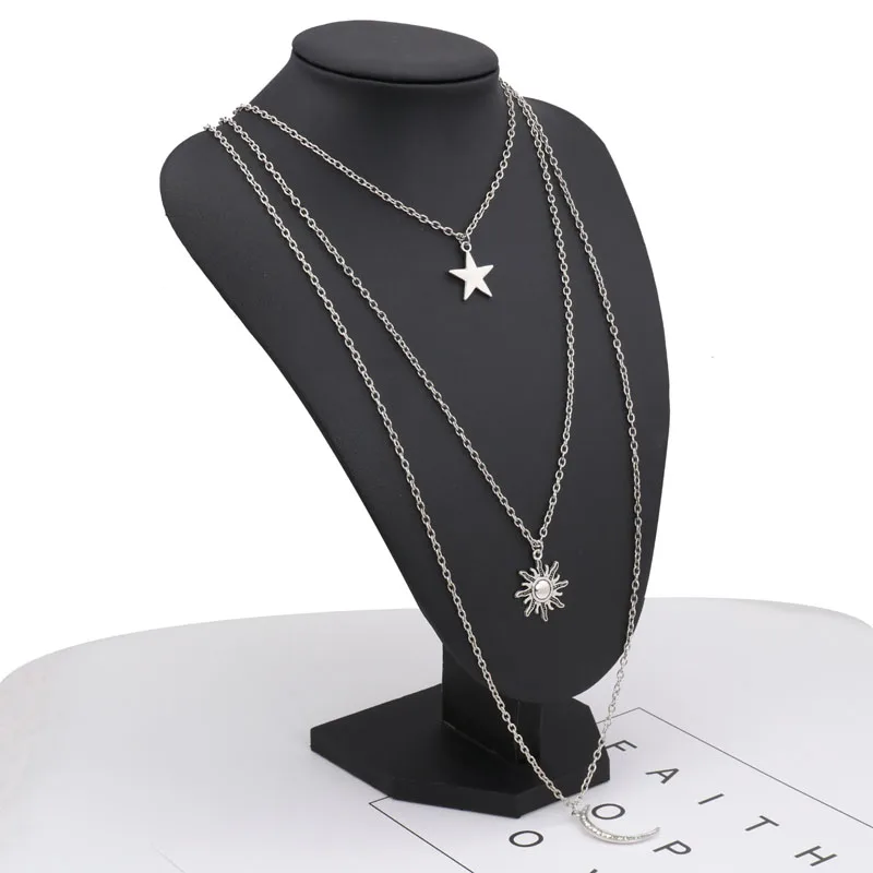 Tenande Новая мода мульти Слои Большой себе серебро Цвет Crystal Star Солнца и Луны