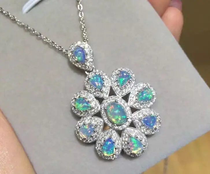 Натуральный опал драгоценный камень кулон серебро S925 натуральный зеленый из