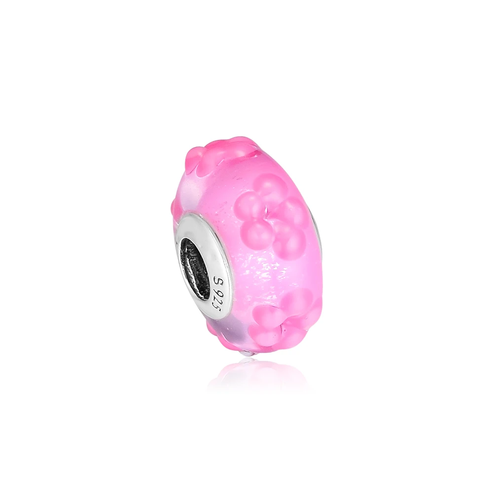 CKK розовый цветок стеклянные подвески 925 Оригинальный Fit Pandora Браслеты из