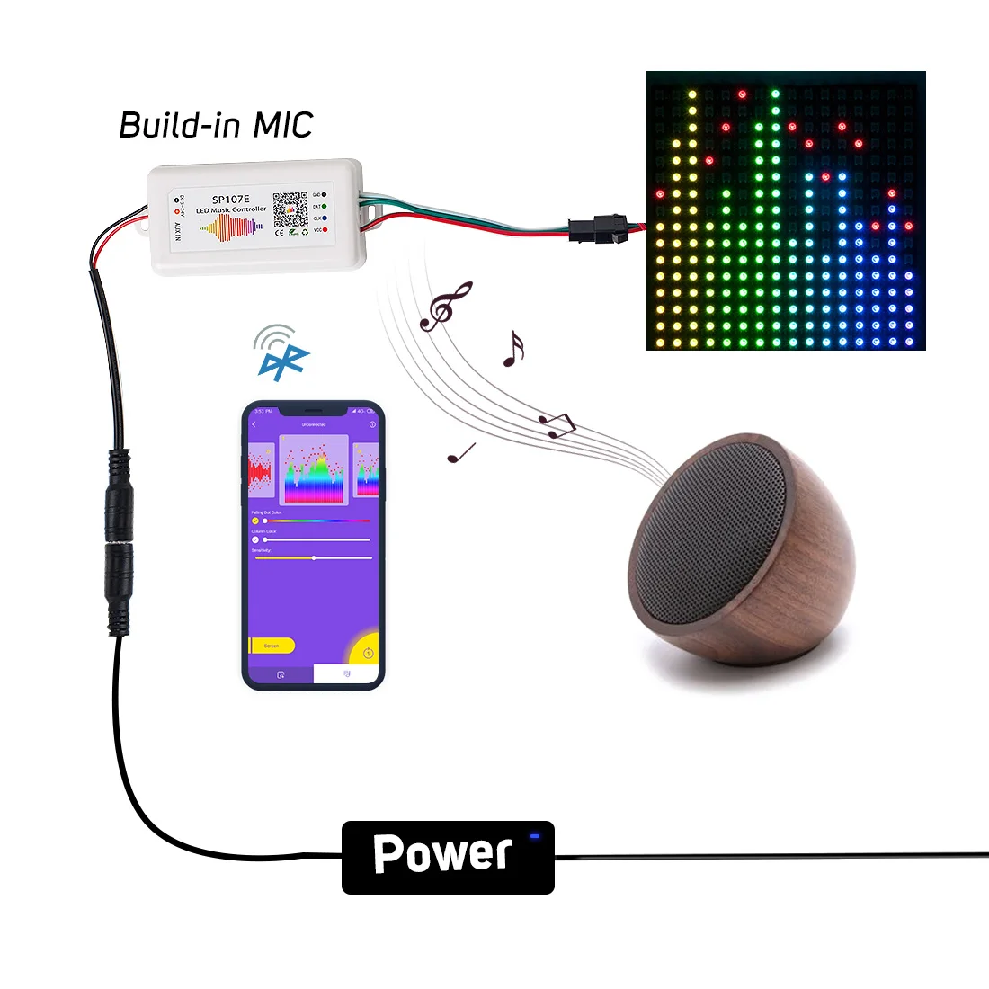 SP107E светодиодный контроллер WI FI Bluetooth пикселей IC SPI музыкой с помощью мобильного