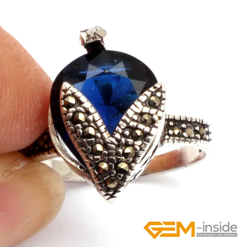 Набор ювелирных изделий из тибетского серебра с темно синими кристаллами и