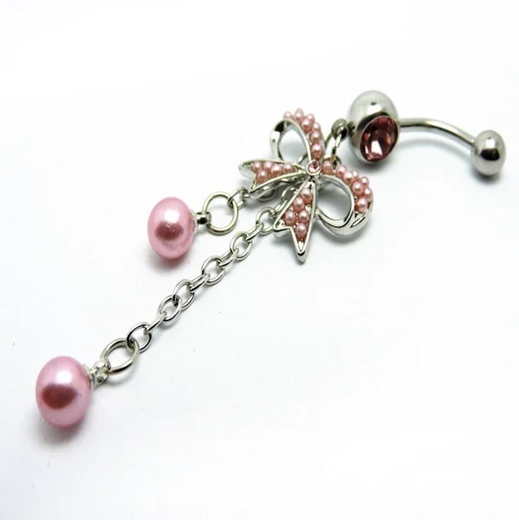 Кольцо-штанга для пирсинга пупка с жемчугом и бантом 1 шт. | Украшения аксессуары