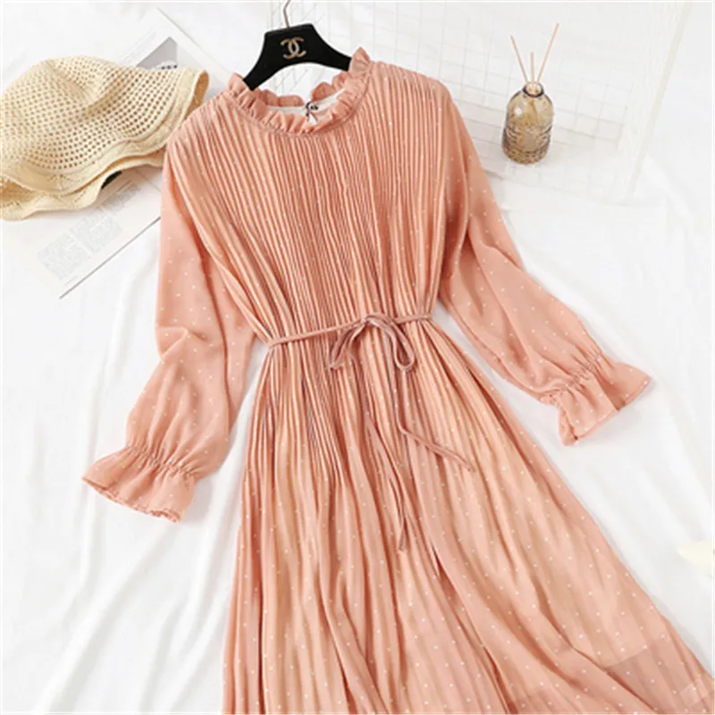 Женское винтажное шифоновое платье в горошек свободное с цветочным принтом