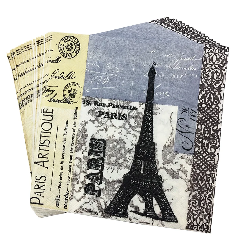Eiffel Tower 20 шт./партия, бумажные салфетки с принтом "любовь", розовое кольцо, полотенце для свадьбы и помолвки, вечерние принадлежности ко Дню Святого Валентина - Цвет: Eiffel Tower