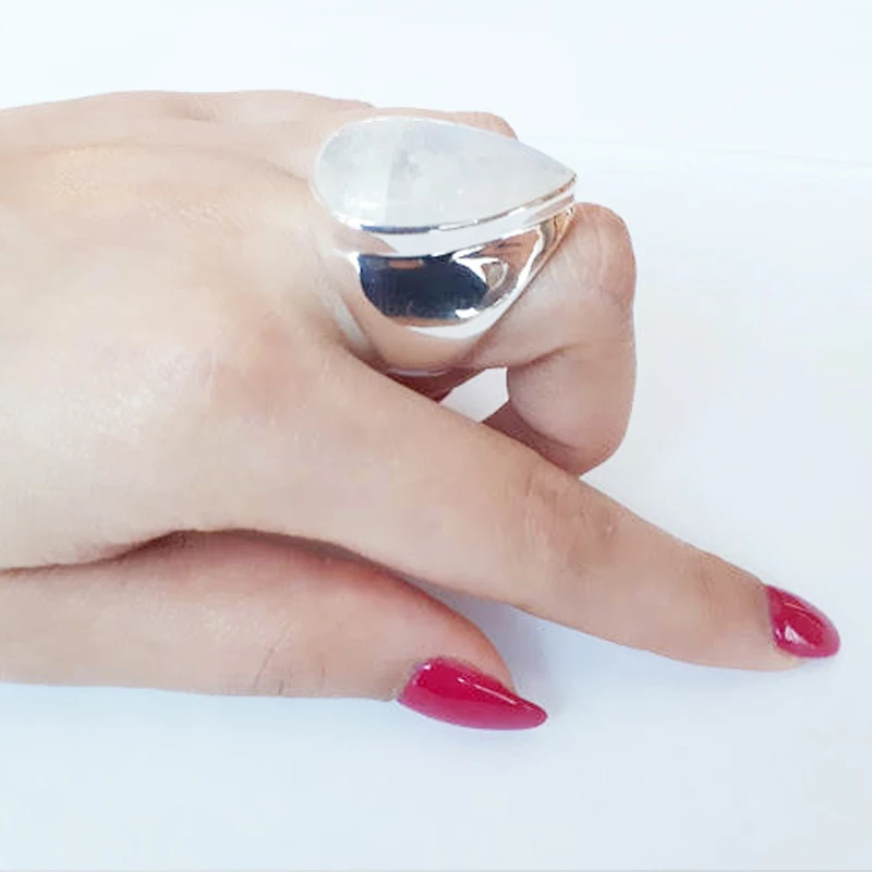 Большой лунный камень кольца для женщин Гипербола винтажное свадебное кольцо в