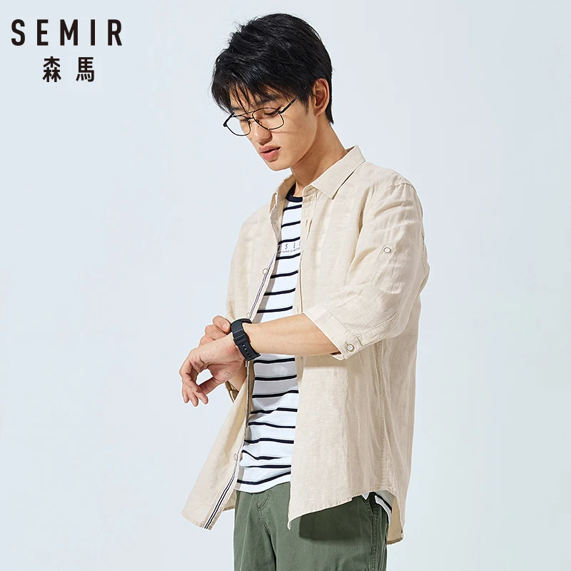 SEMIR размера плюс рубашки из хлопка и льна мужская рубашка с коротким рукавом