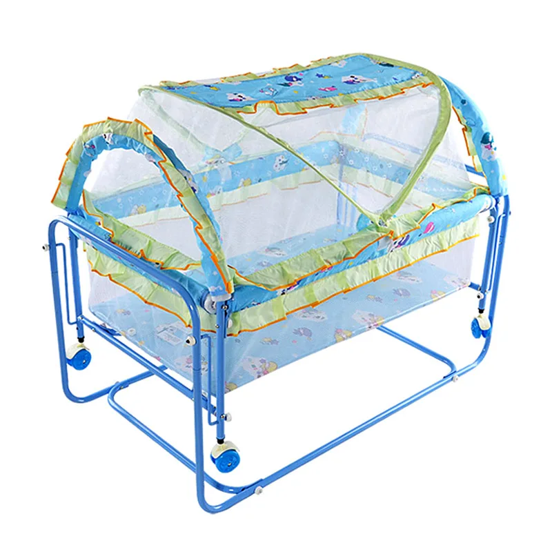 Portable Baby Metal Crib Bed Cot Baby Protection Newborn Rocking Crib Trolley with Netting Playpen Crib for Baby Rocker Game Bed