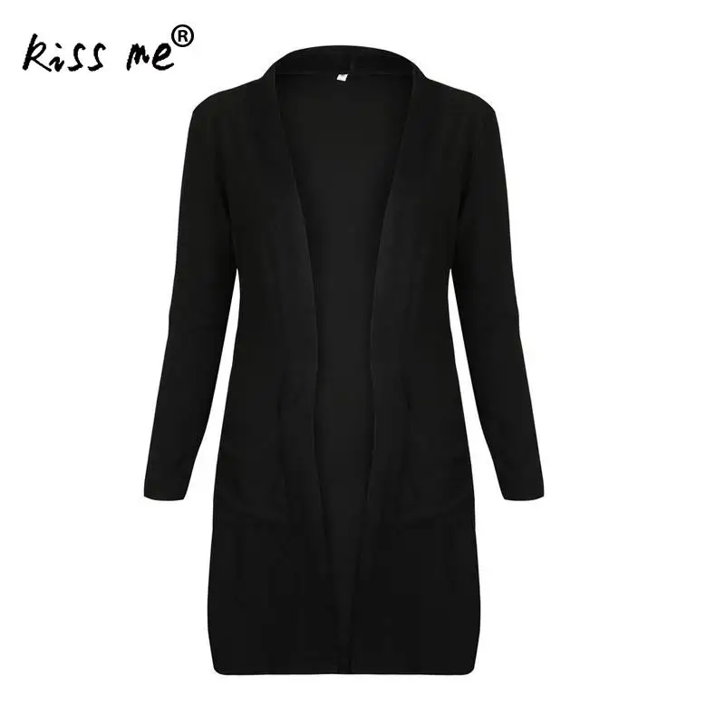 New 2018 Solid Black Color Women Cardigan Long Sleeve V Neck Ladies Tops Mid Knitted Casual Loose clothes XL |