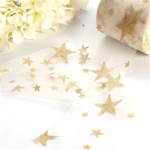 apricot golden 8 см* 25 ярдов Звезды Лента с блестками Тюль ролл суши DIY Baby Shower День рождения декоративная лента упаковки подарков на свадьбу, надпись «Bride Tribe» декор - Цвет: apricot golden