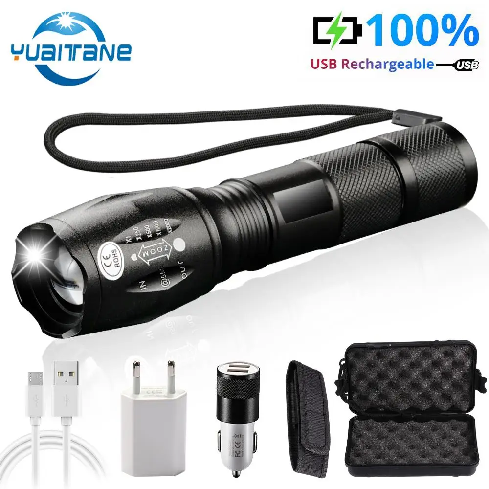 USB фонарик 2500Lums Lanterna светодиодный L2/T6 тактический фонарь с масштабируемым аккумулятором Высокой Мощности Перезаряжаемый встроенный аккумулятор 2400 мАч