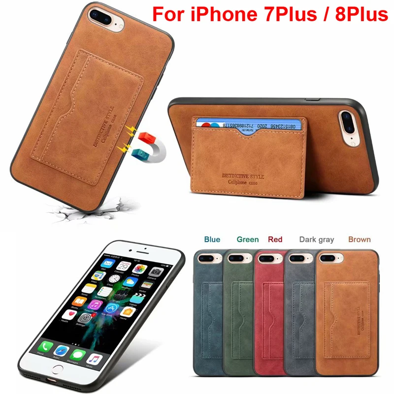Винтажный чехол для iPhone 7 Plus 8Plus iPhone7 + 8 мягкий из ТПУ с подставкой и отделениями