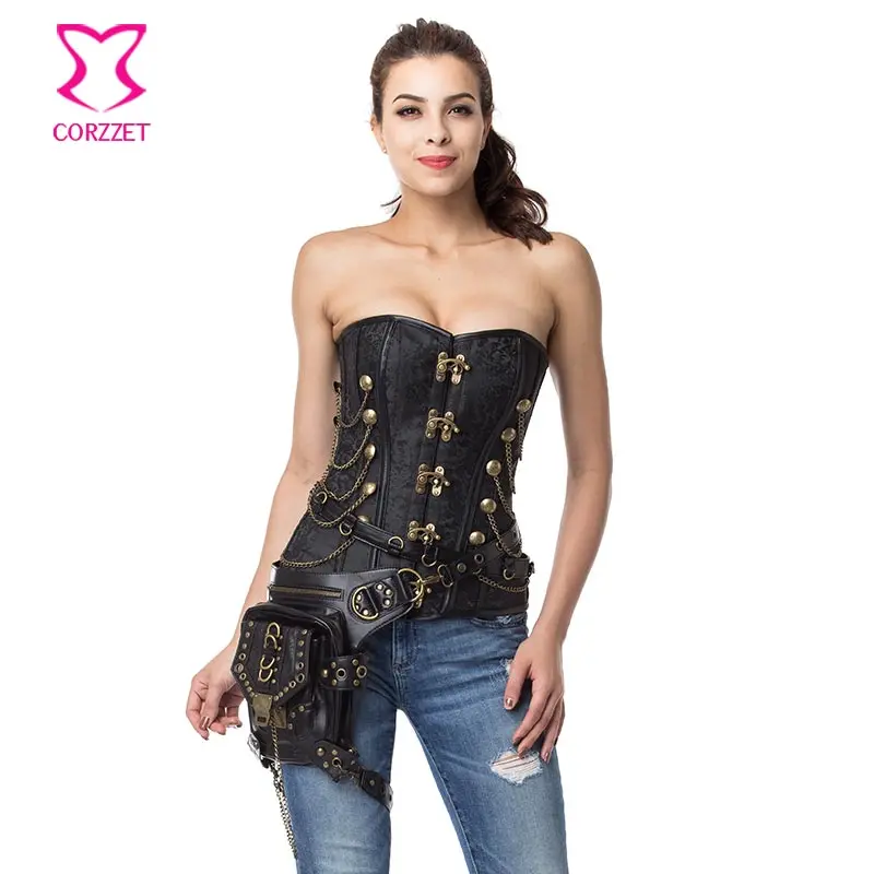 Sexy Gothic Clothing Black Steel Boned Steampunk Corset Plus Size Burlesque Costumes Espartilhos E Bustiers Corselet Overbust
