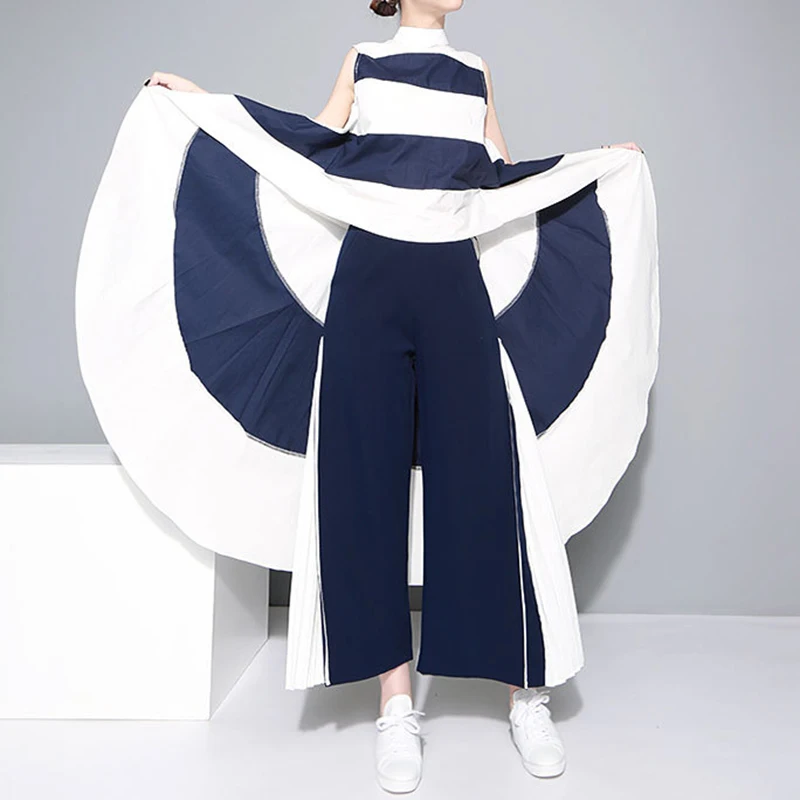 TWOTWINSTYLE Лоскутные широкие брюки женские шифон Высокая талия Сплит Плиссированные Длинные брюки Летняя мода Женская новая одежда