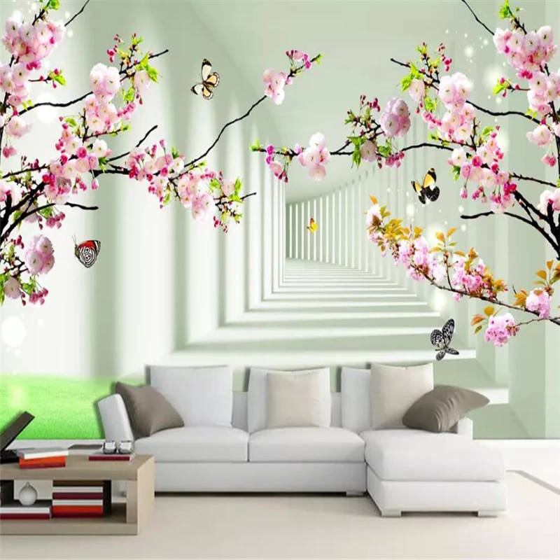 Декоративные обои 3D космический Романтический Персиковый Цветок газон фоновая