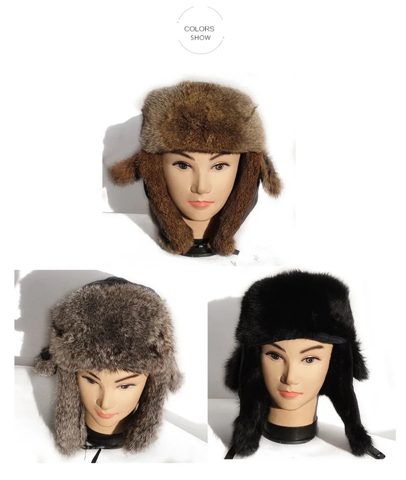 (TopFurMall) Настоящий мех кролика шапки-авиаторы зимние теплые шапки модные защитные