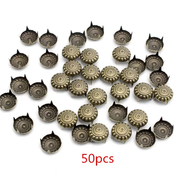 Lucia crafts 50 шт/100 шт 6*11 мм винтажные заклепки для одежды подходят для сумок обувь Круглый Цветок Панк DIY заклепки бронзовый тон G0523 - Цвет: 50pcs