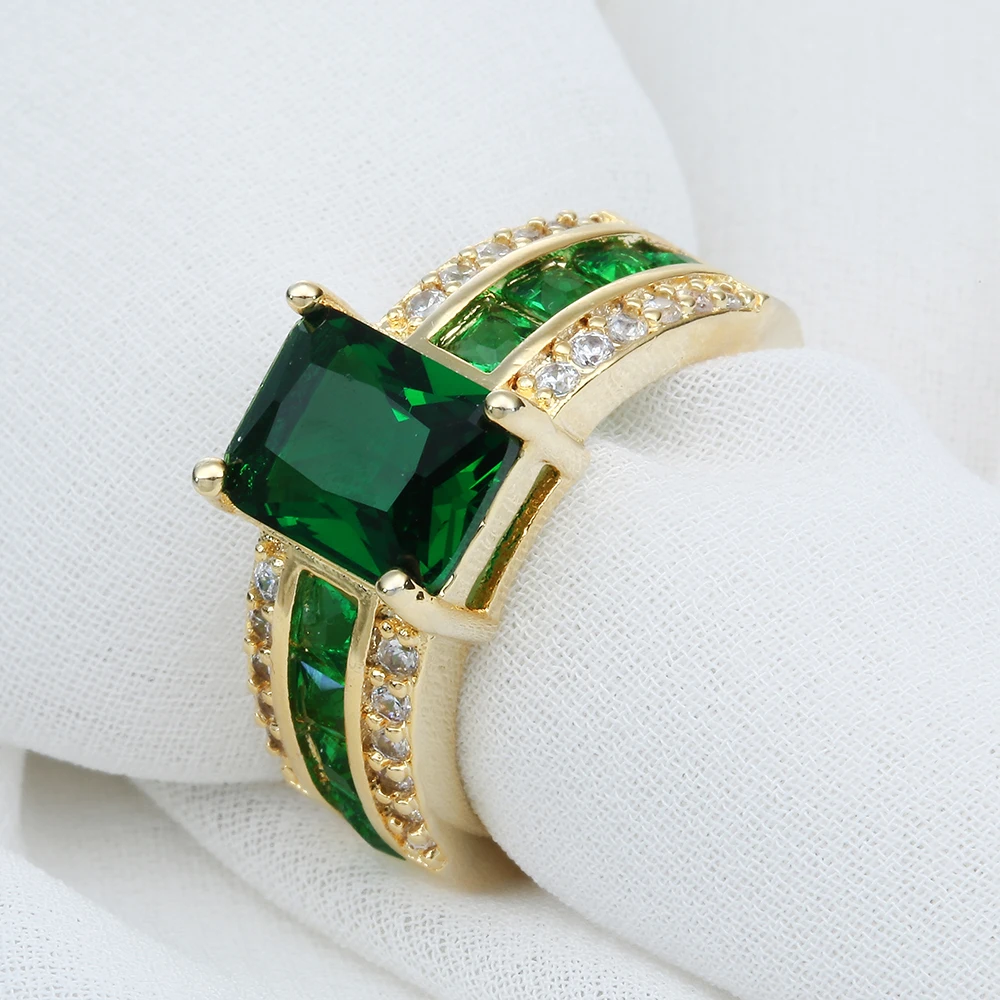 Кольцо золотого цвета с зеленым фианитом AAA полированные ювелирные изделия из