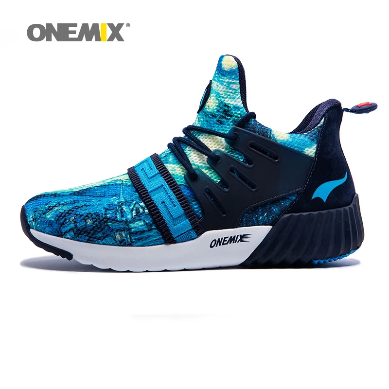 Мужские и женские кроссовки ONEMIX спортивные темно синего цвета с высоким берцем