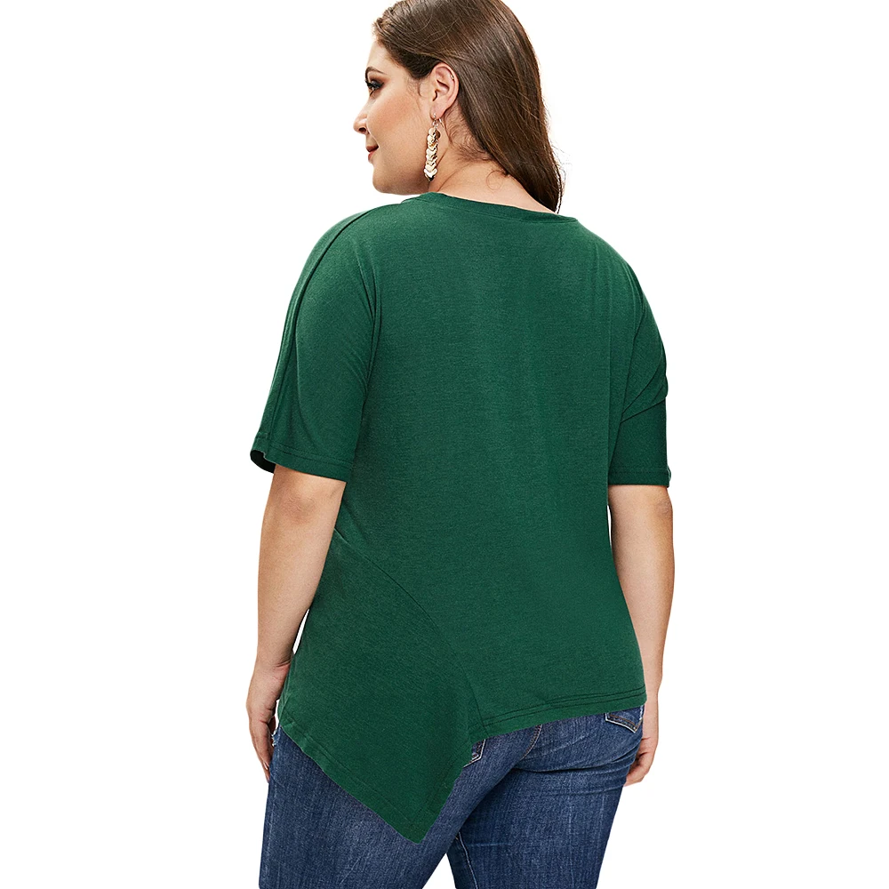 ROSEGAL Плюс Размер Женская Футболка Весна Узел Сторона Зеленая Лето О Образным