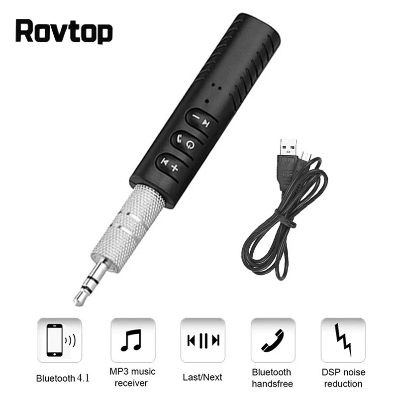 Rovtop автомобильный комплект громкой связи Bluetooth, автомобильный 3,5 мм разъем Aux Bluetooth, беспроводной музыкальный MP3 аудио адаптер, приемник для наушников