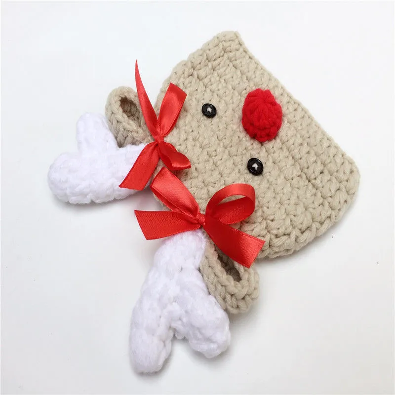 Christmas Newborn Infant Baby Boy Girl Hats Cartoon Crochet Knitted Bowknot Deer Cap Photography Props 0-4M | Детская одежда и