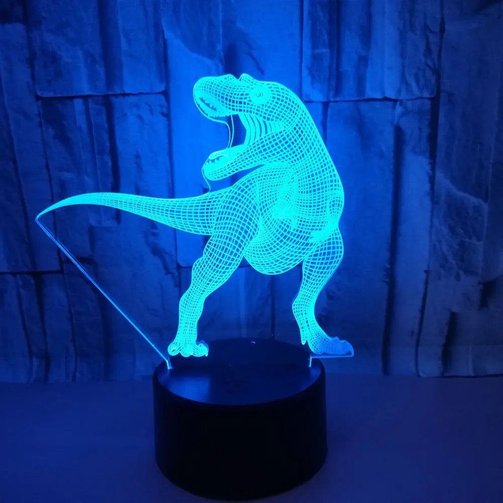 Светодиодный ночсветильник с динозавром 3D иллюзия 7 цветов сенсорная база USB