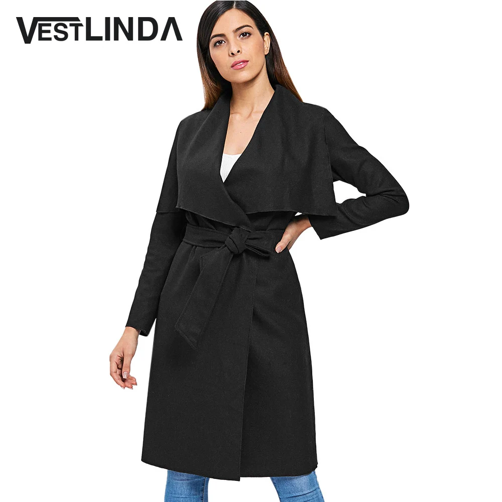 VESTLINDA длинный плащ женская одежда драпированный шалевый воротник с длинным