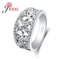 trendy flower shape statement thick rings for women lovers great wedding gift style real 925 sterling silver crystal crazy