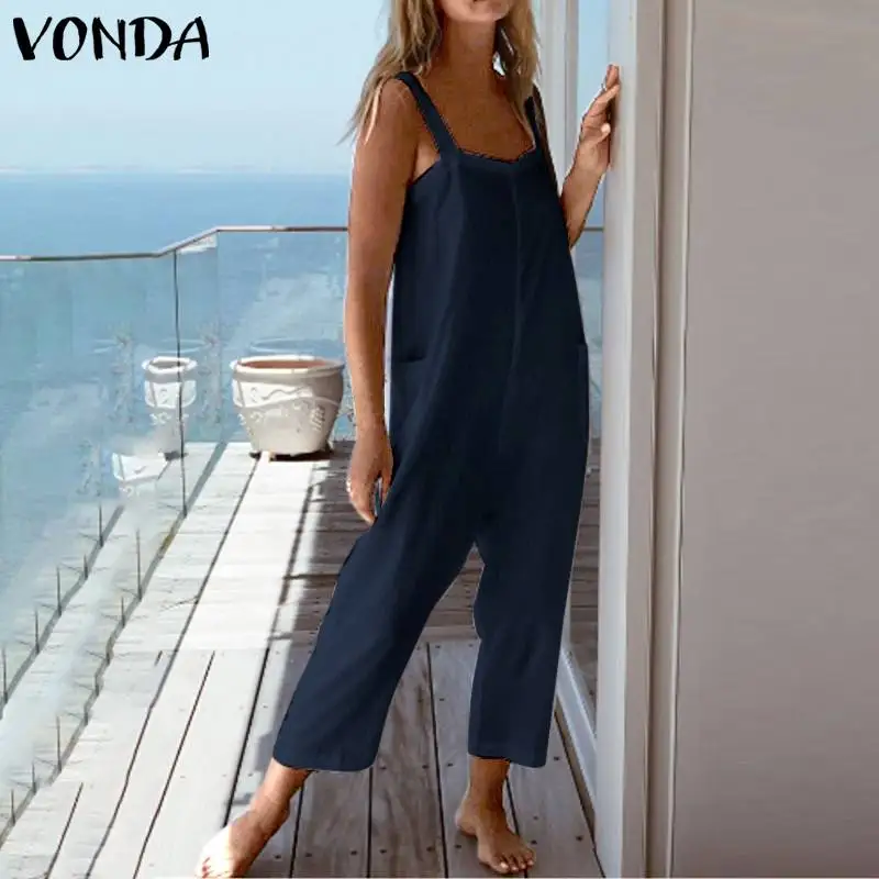 Женские повседневные хлопковые комбинезоны VONDA белые однотонные Свободные
