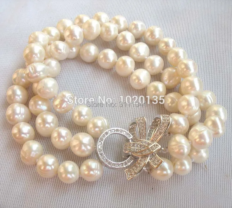 

3rows white freswater pearl near round 8-9mm bracelet 8inch wholesale beads