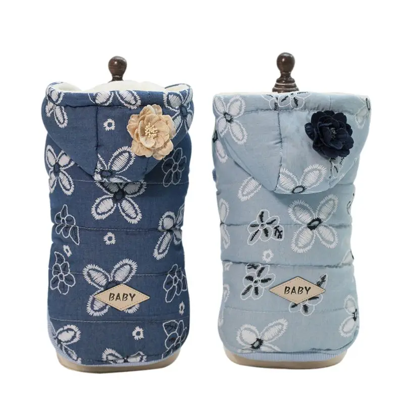 Осенне-зимняя теплая куртка с цветочным принтом для маленьких и средних собак |