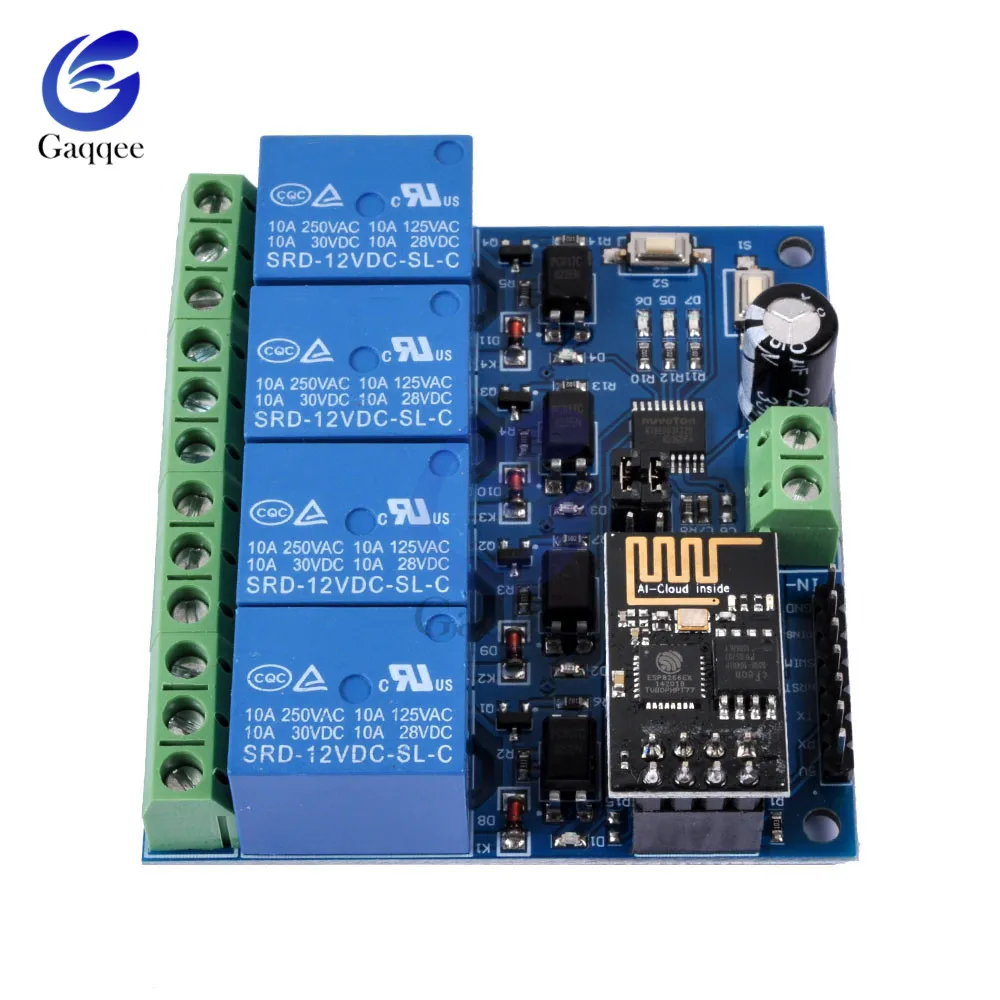 Четырёхканальный релейный модуль DC 12 В ESP8266 Wi-Fi для умного дома 4 реле канала |