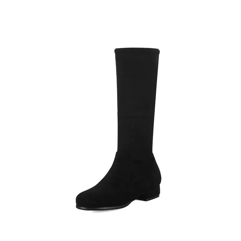 

Smirnova NEW arrival 2018 mid calf boots round toe casual women's winter boots solid round toe 3cm thick low heels boots