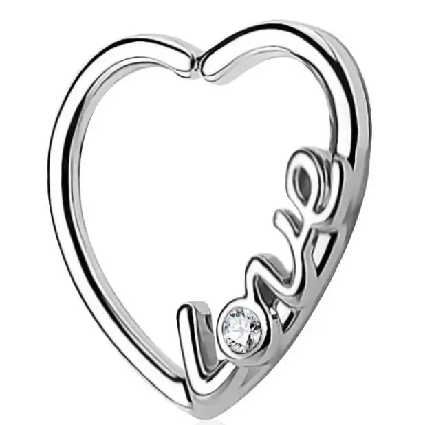 1 шт 16 г ноздри кристалл сердце любовь Нос Кольца в нос клип на кольцо поддельные