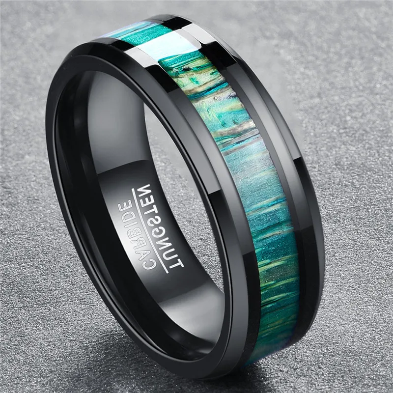Brand New 100% Tungsten Carbide Male Ring Green Wood Surface Steel Wedding Bands Men Rings Fine Jewelry | Украшения и аксессуары