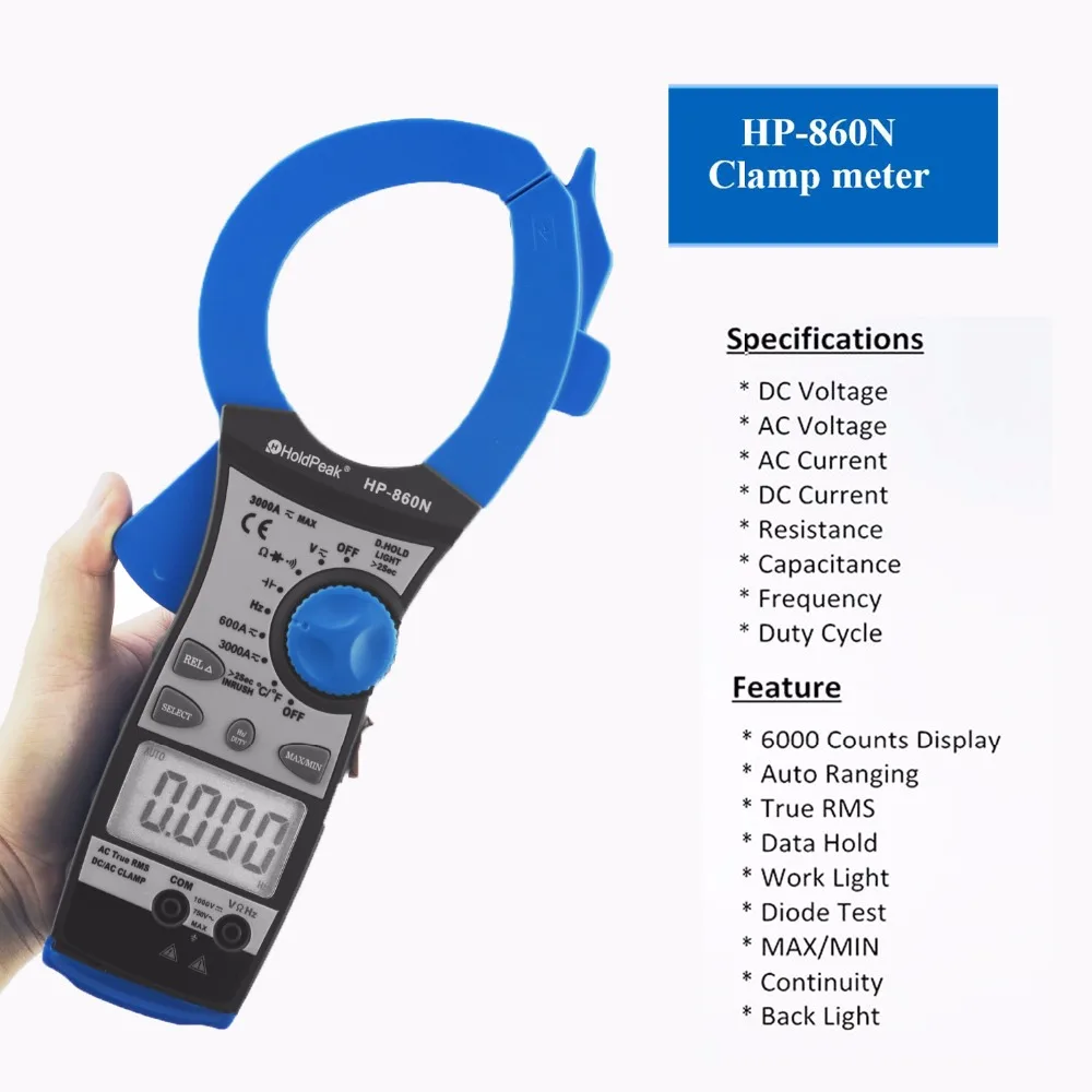 HoldPeak HP-860N цифровой клещи 6000 отсчетов True RMS 2000A измерение напряжения тока Емкость Частота мультиметр инструменты