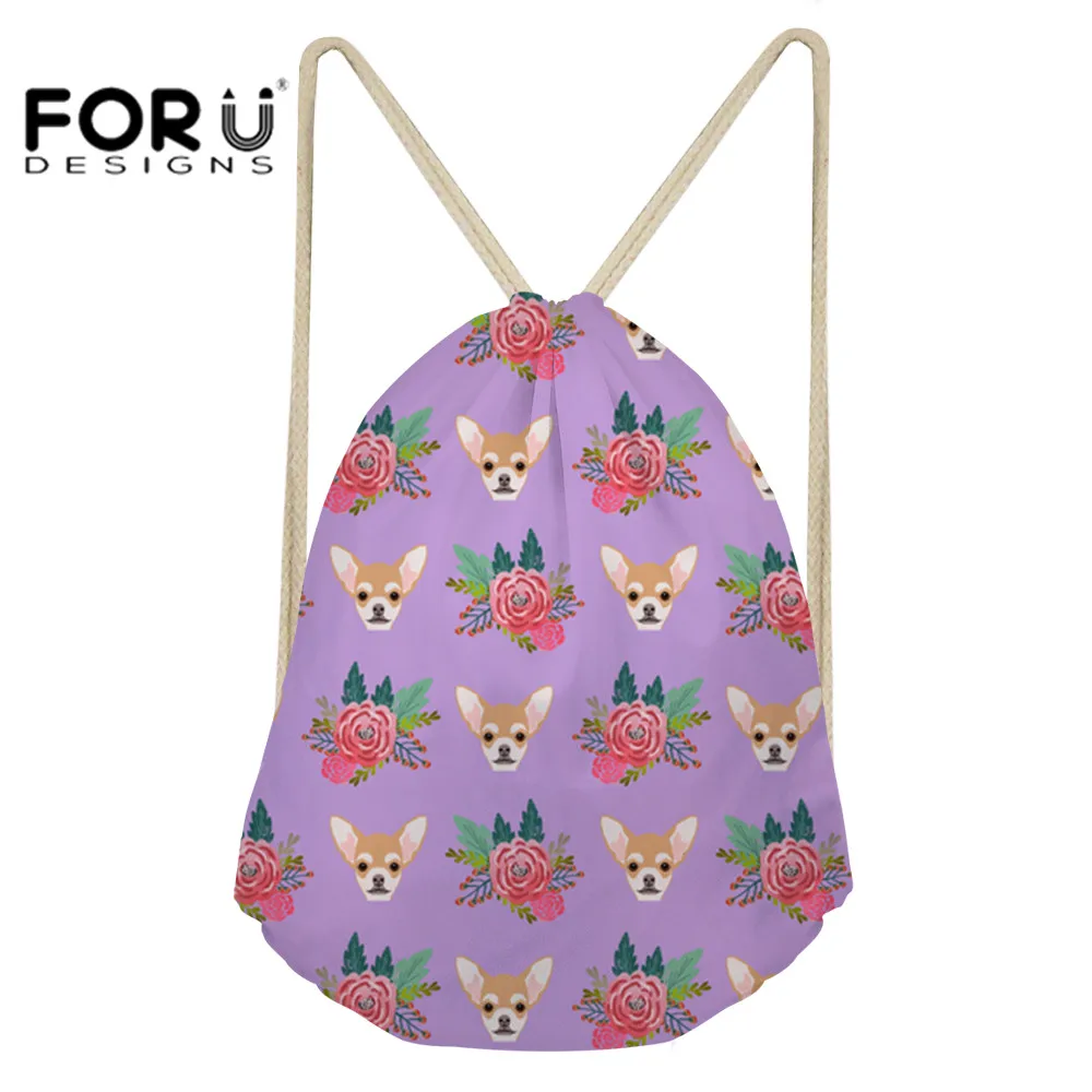FORUDESIGNS/сумки на шнурке с принтом маленьких Чихуахуа и собак Детский рюкзак для
