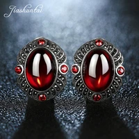 jiashuntai vintage garnet gemstones 100 925 sterling silver clip earrings for women retro fine jewelry