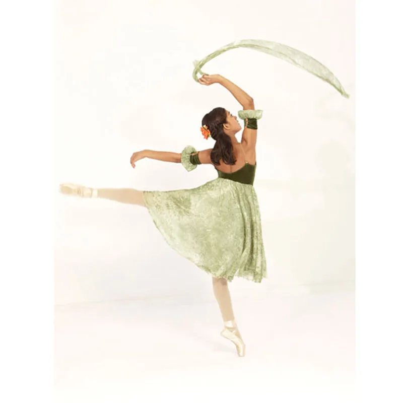 Olive Ballerina Long Ballet Dress For Emerald With Silk Scarf Adult Children Green Flower Decoration Costumes | Тематическая одежда