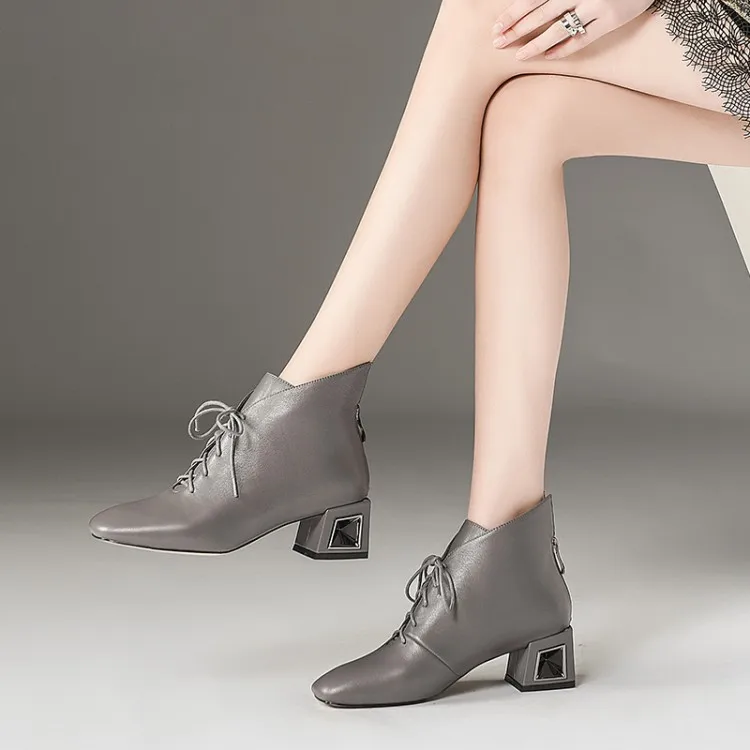 MLJUESE/женские ботильоны из мягкой коровьей кожи зимние теплые ботинки серого