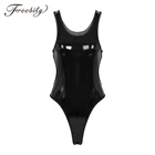 Женский сексуальный костюм кошки из искусственной кожи с открытой спиной и высоким вырезом