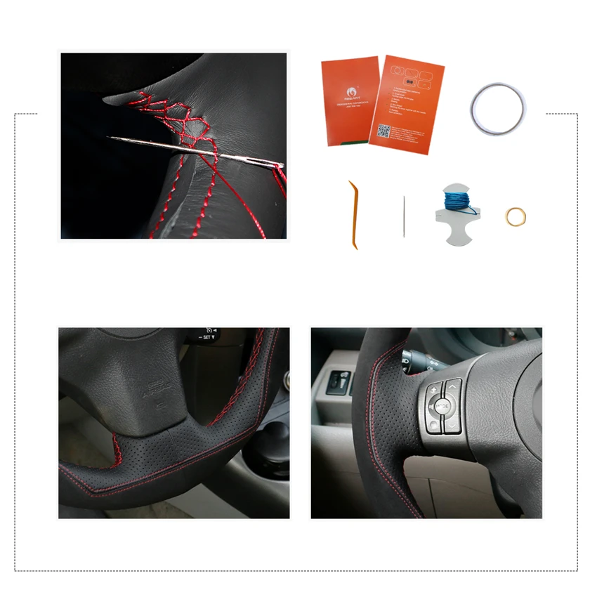 

MEWANT Black Genuine Leather Suede Steering Wheel Cover for Toyota RAV4 Yaris (Vitz) Urban Cruiser Passo Sette Vanguard Ist