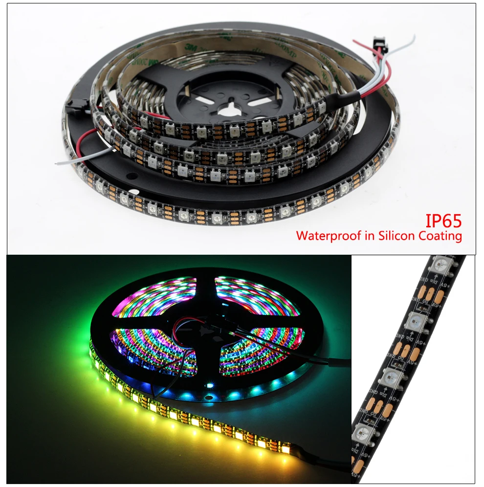 1 м 2 м 3 м 5 м полноцветная WS2812B Светодиодная лента DC5V черный/белый PCB RGB Smart Pixel control Светодиодная лента