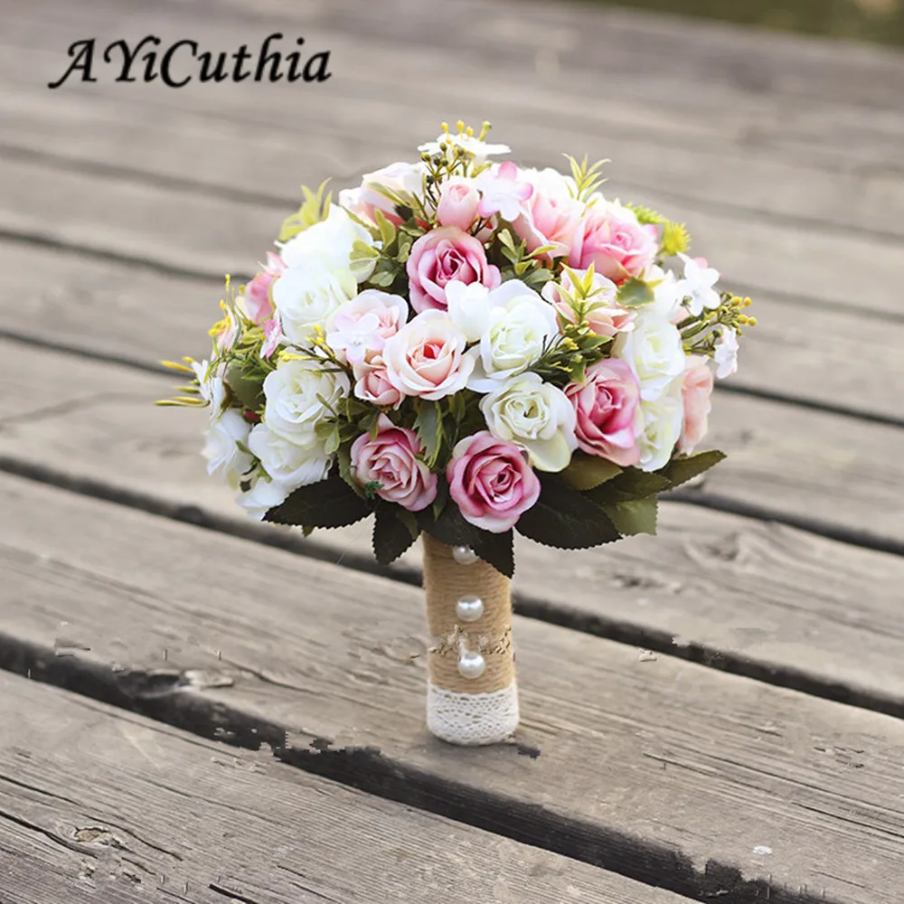 

AYiCuthia Wedding Bouquet Handmade Artificial Flower Rose buque casamento Bridal Bouquet for Wedding Decoration ramos de novia