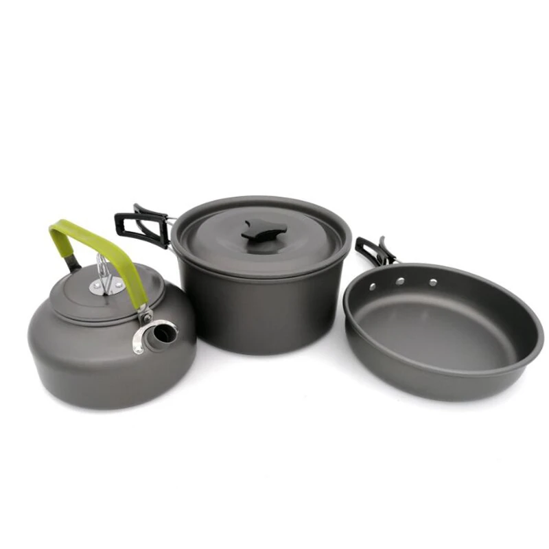 

Ultra-light Aluminum Alloy Camping Cookware 2-3 people set pot Tableware Kettle Pot Frying Pan 3pcs/Set