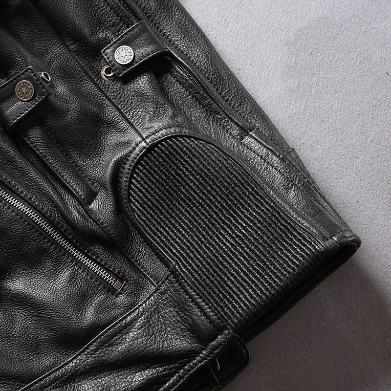Брендовая профессиональная мотоциклетная куртка из натуральной кожи, Мужская облегающая байкерская куртка из коровьей кожи, черная куртка из натуральной кожи
