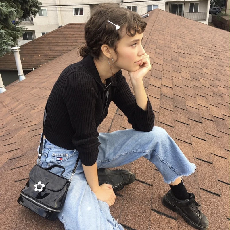 Модные корейские стильные женские сумки на пуговицах с черным цветком в стиле