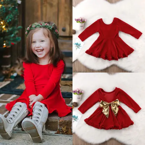 Emmababy дети одежда для малышей Обувь для девочек принцессы с длинными рукавами платья для малышек с бантом Выходные туфли на выпускной бал нарядное бархатное платье мини