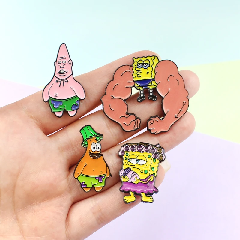 GDHY SpongeBob аниме серия брошь 16 видов стилей губка-Боб эмалированные булавки морские звезды Барнакл мальчик дом в форме ананаса для детей Кнопка значок